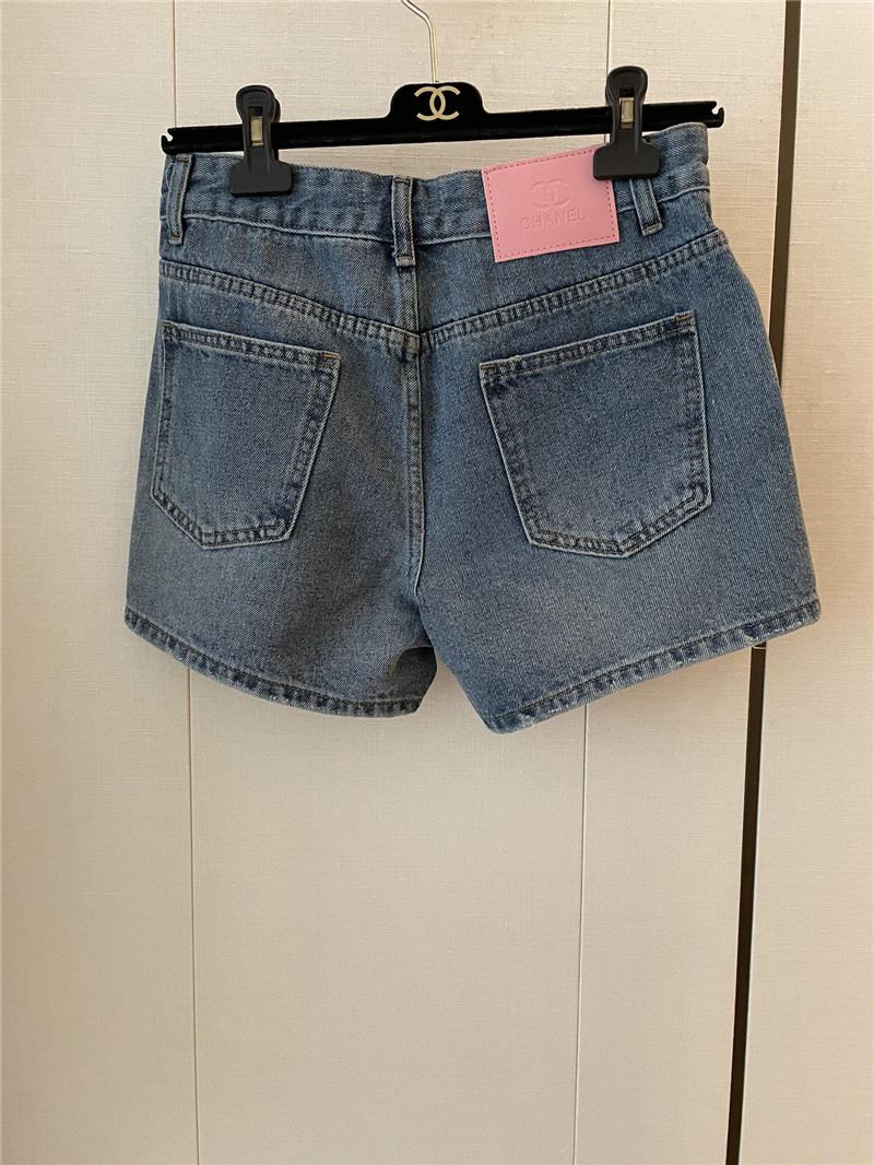 Ch**el two-color multi-logo denim long shorts