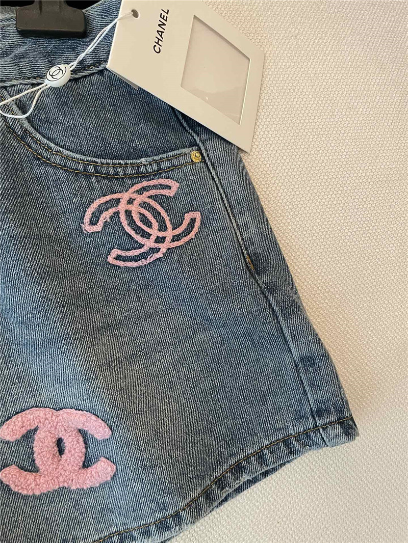 Ch**el two-color multi-logo denim long shorts