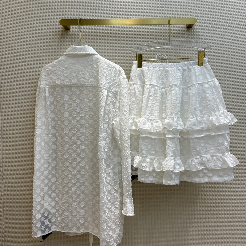l0vis Vvtt0n lv lapel long white shirt + cake tutu skirt suit