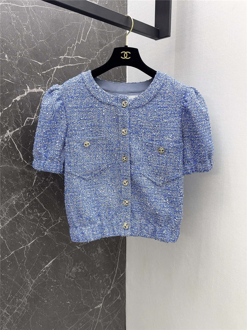 Ch**el sky blue puff sleeve braided short coat