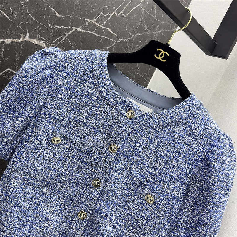 Ch**el sky blue puff sleeve braided short coat