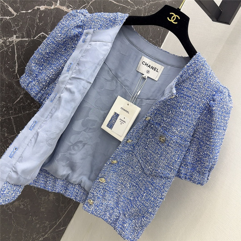 Ch**el sky blue puff sleeve braided short coat