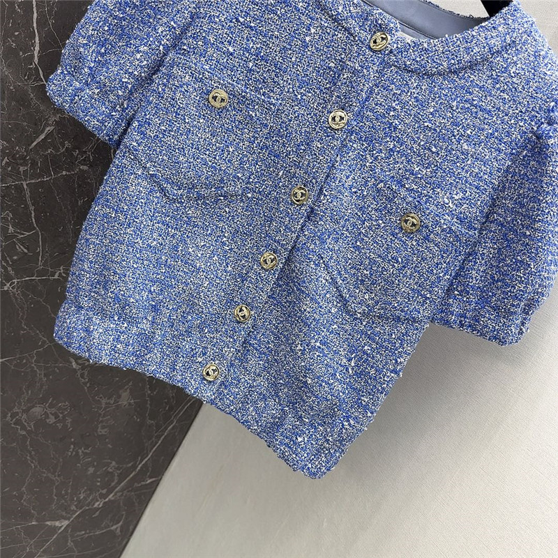 Ch**el sky blue puff sleeve braided short coat