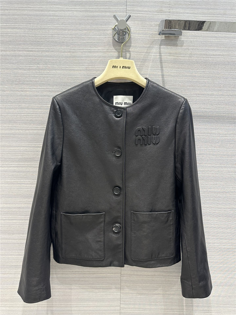 M1um1u preppy leather jacket