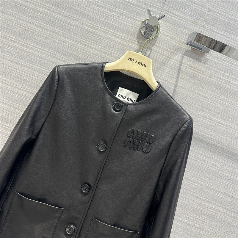 M1um1u preppy leather jacket