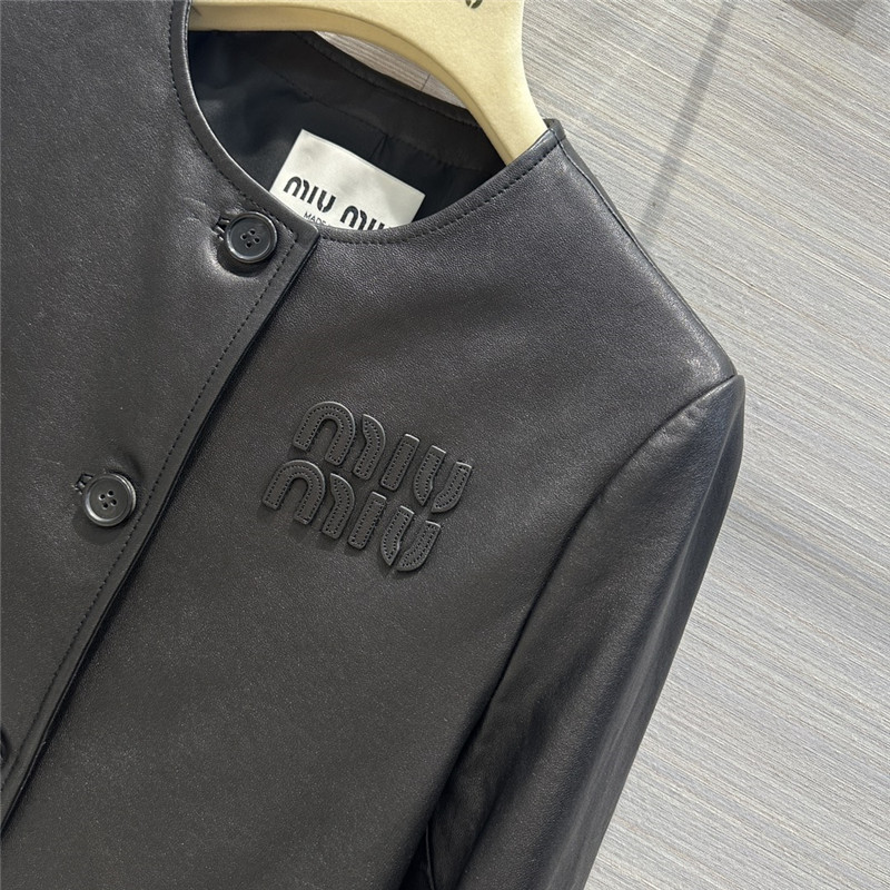 M1um1u preppy leather jacket
