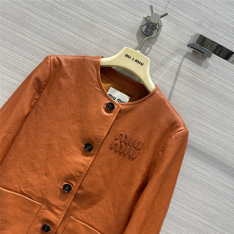 M1um1u preppy leather jacket