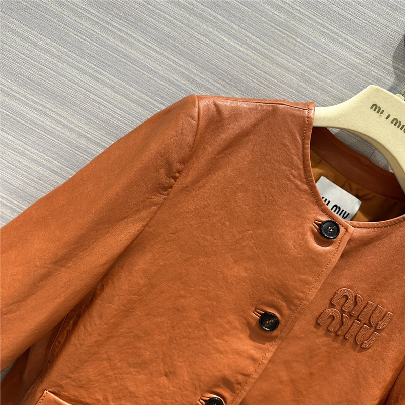 M1um1u preppy leather jacket