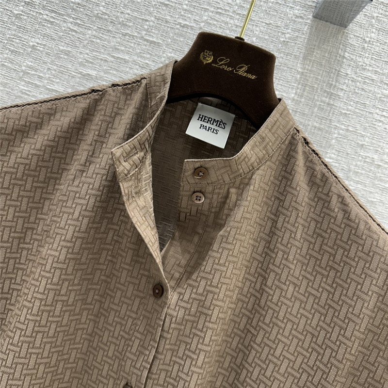 H**me5 h dark pattern jacquard small stand collar dress