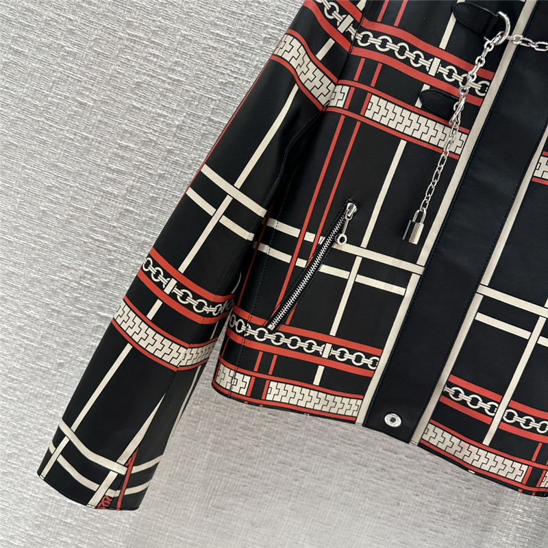 H**me5 positioning red plaid chain print lambskin jacket