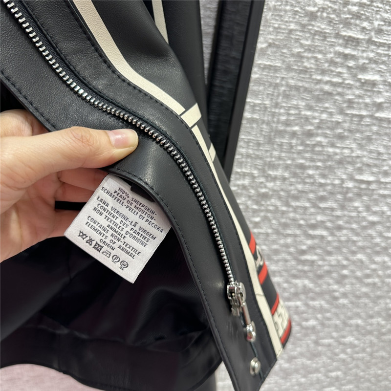 H**me5 positioning red plaid chain print lambskin jacket