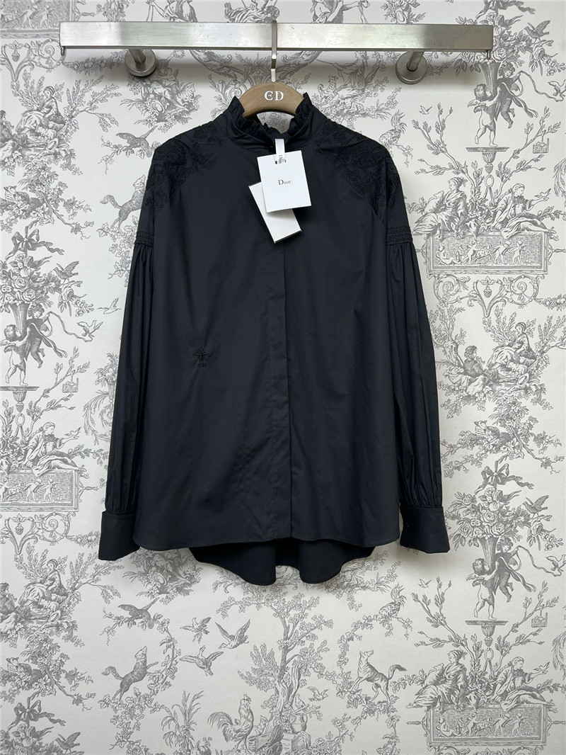 D10r butterfly embroidered stand collar puff sleeve shirt