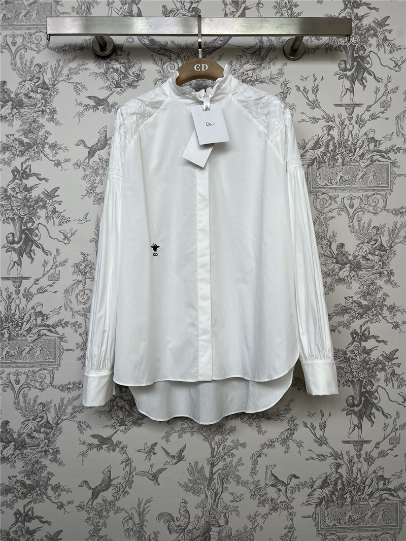 D10r butterfly embroidered stand collar puff sleeve shirt
