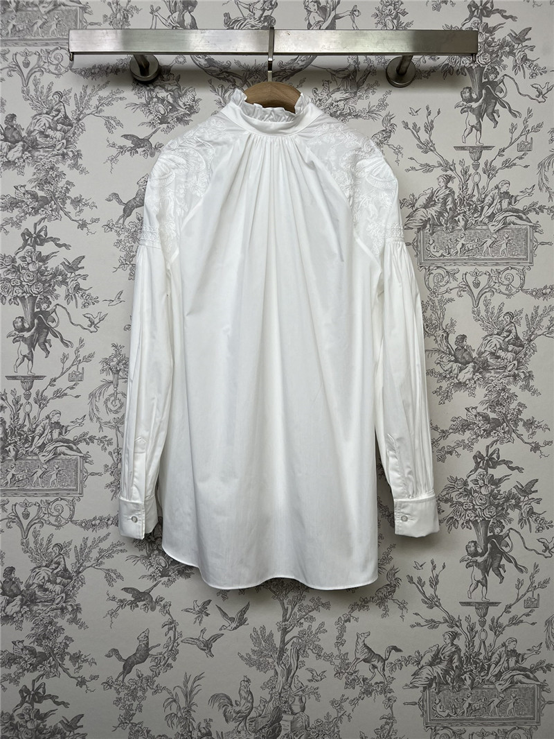 D10r butterfly embroidered stand collar puff sleeve shirt
