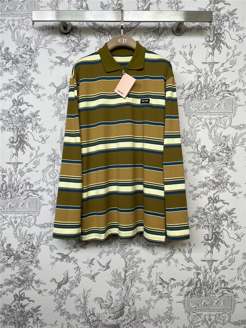 M1um1u new polo collar striped long sleeves