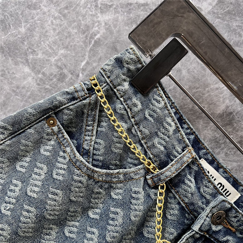 M1um1u letter jacquard chain belt denim shorts