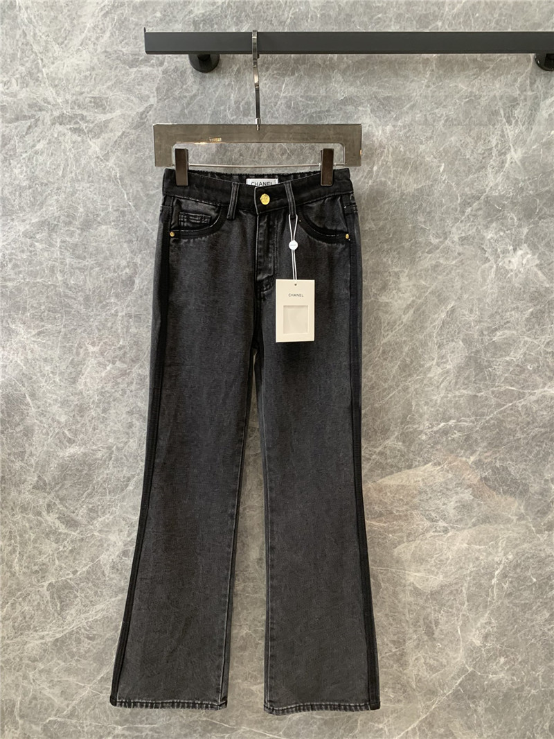 Ch**el waistband shaded back pocket laminated logo jeans