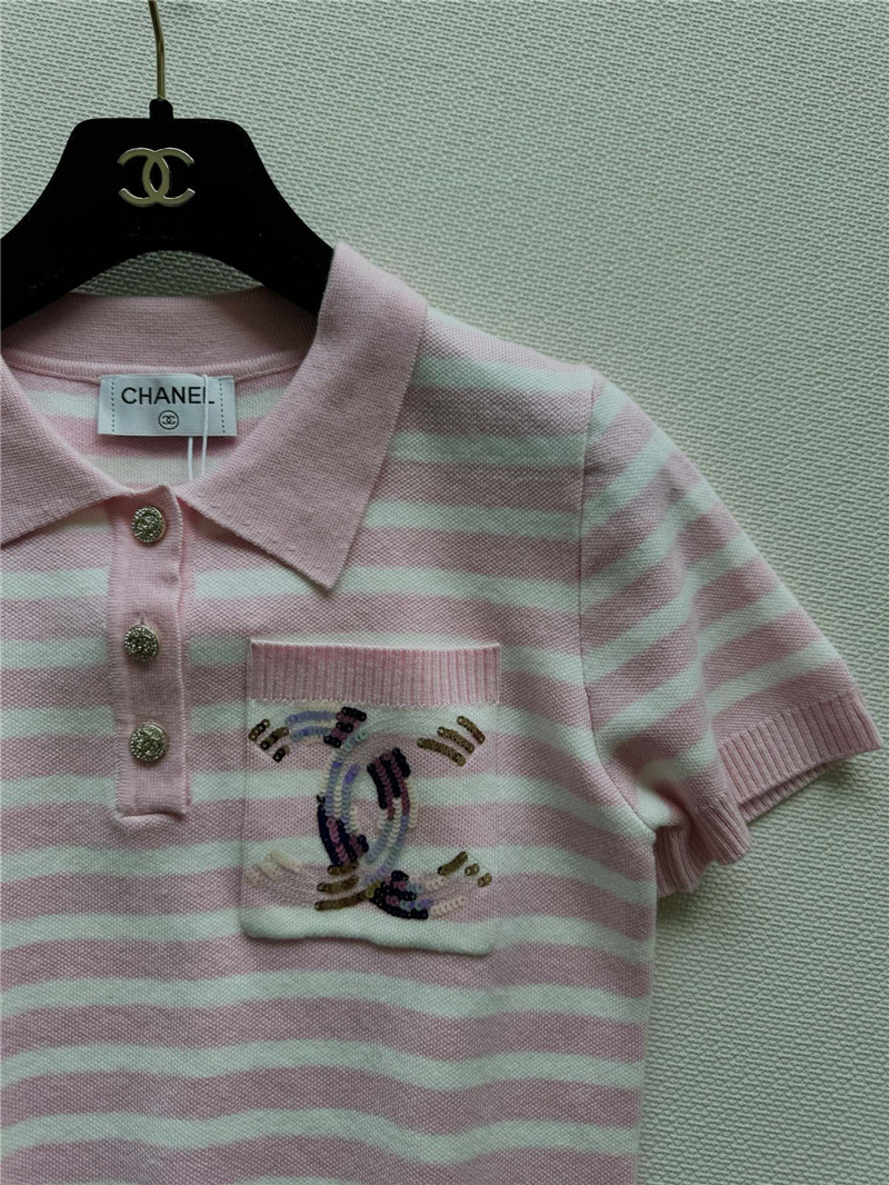 Ch**el new lapel striped short sleeves