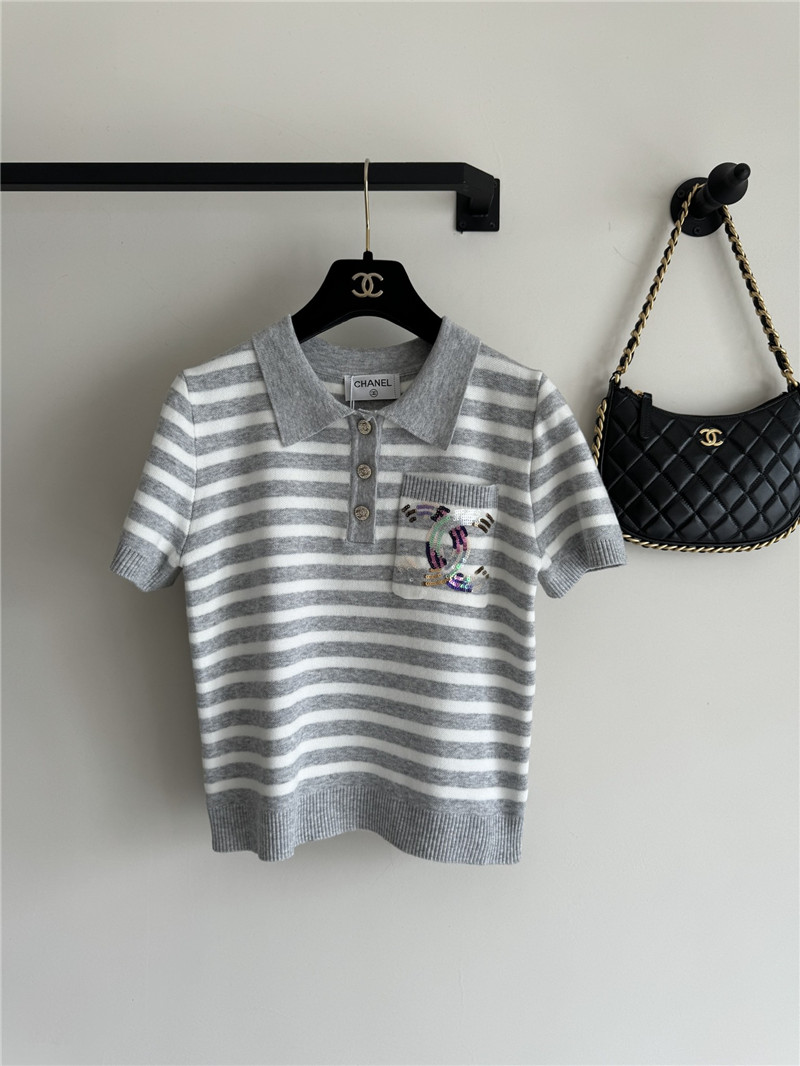 Ch**el new lapel striped short sleeves