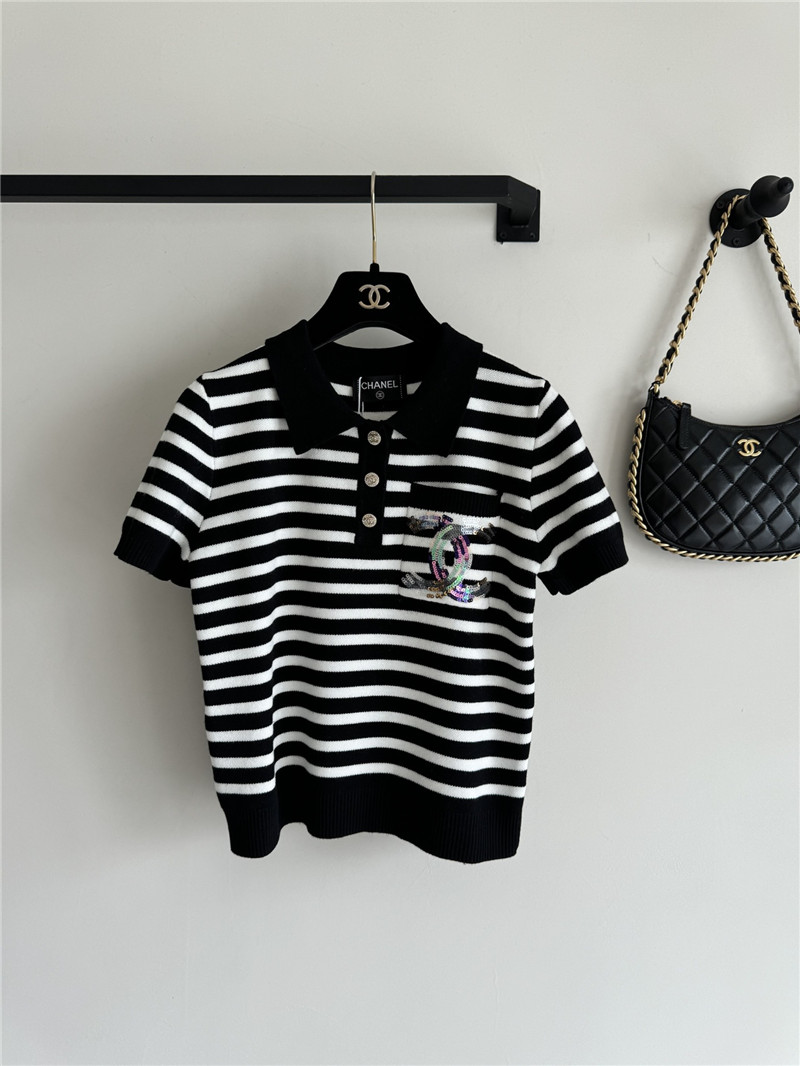 Ch**el new lapel striped short sleeves