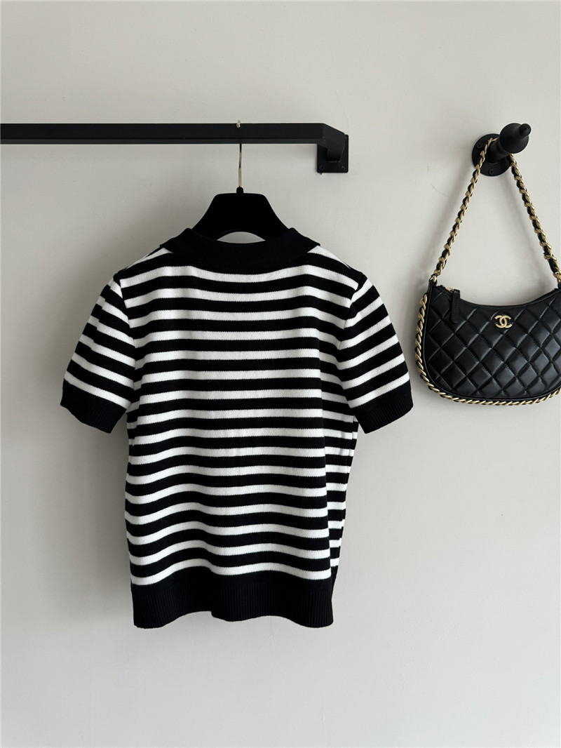 Ch**el new lapel striped short sleeves