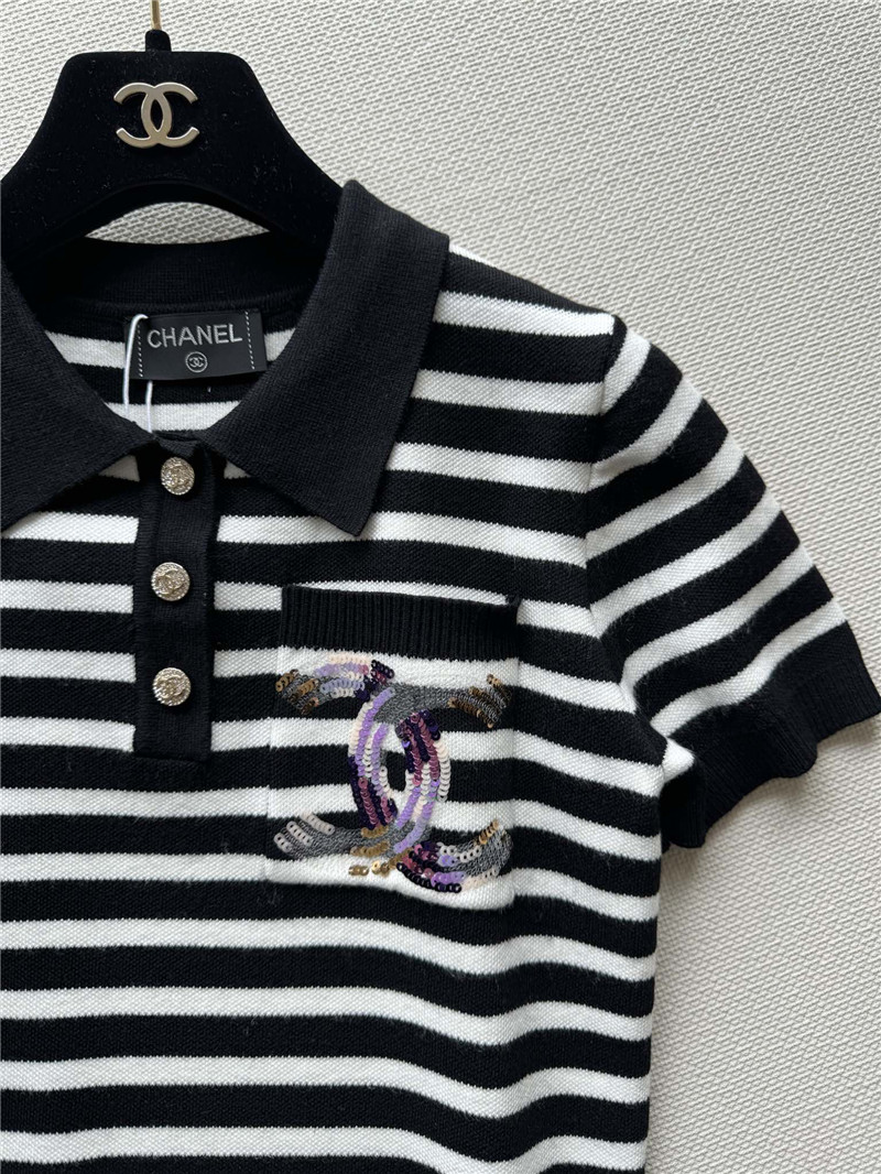 Ch**el new lapel striped short sleeves
