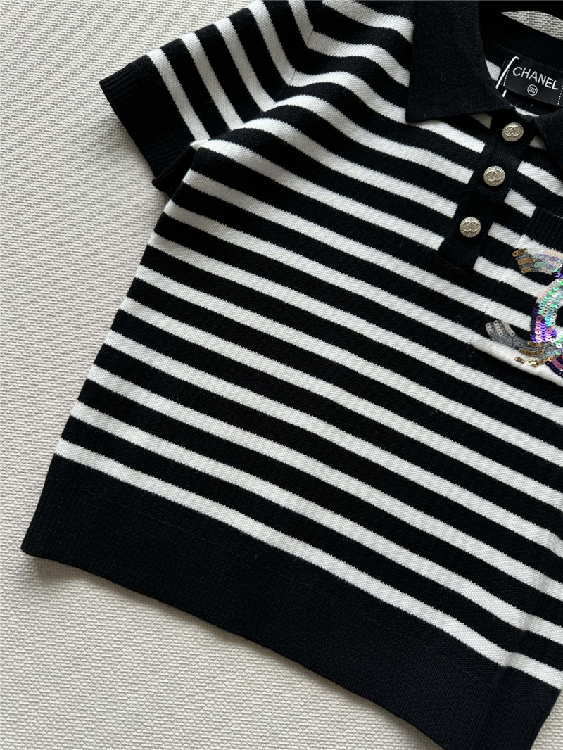 Ch**el new lapel striped short sleeves