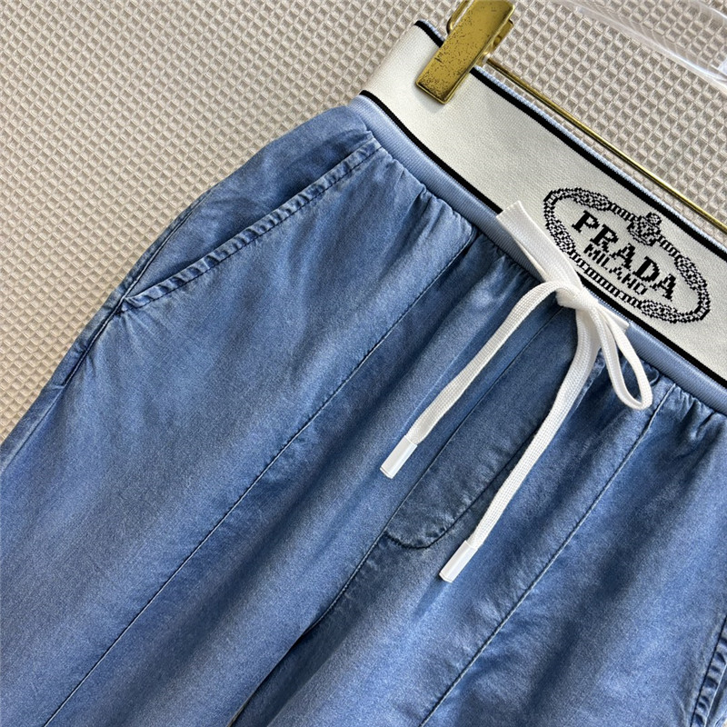 Pra*a new contrast color drawstring elastic waist tencel jeans