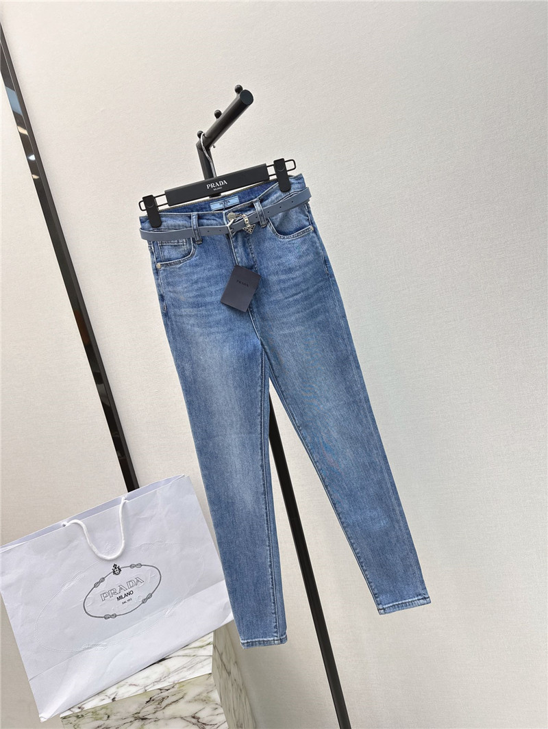 Pra*a new logo triangle logo decorative slim fit jeans