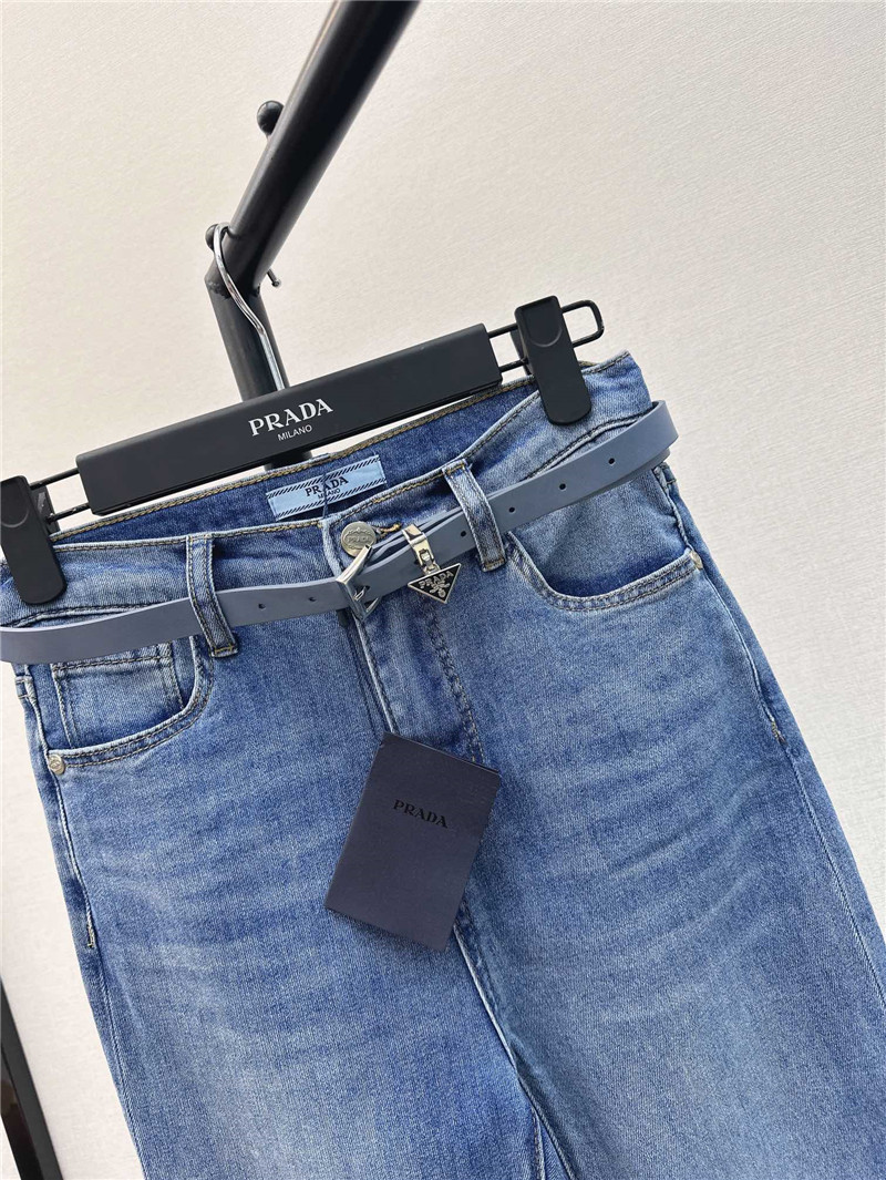 Pra*a new logo triangle logo decorative slim fit jeans