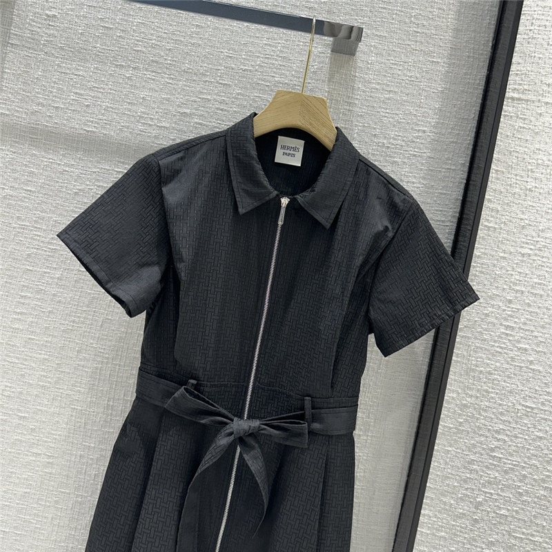 H**me5 h dark jacquard small lapel zipper dress