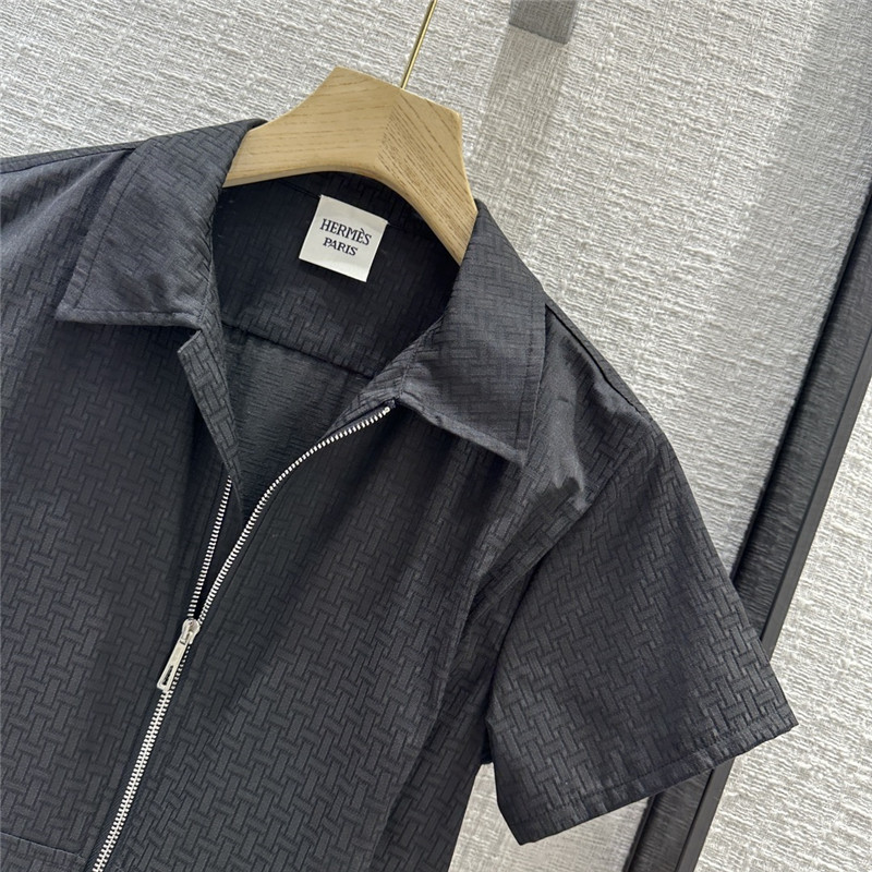 H**me5 h dark jacquard small lapel zipper dress