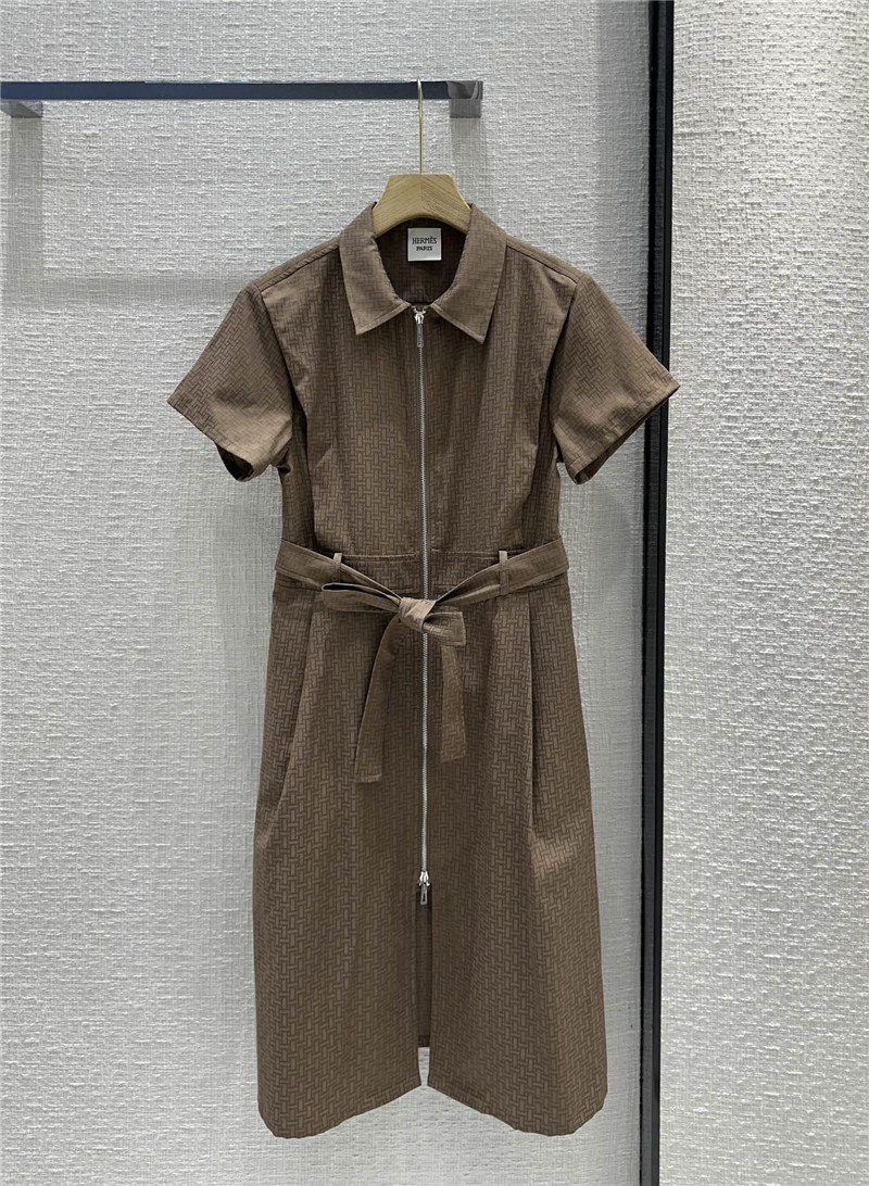 H**me5 h dark jacquard small lapel zipper dress