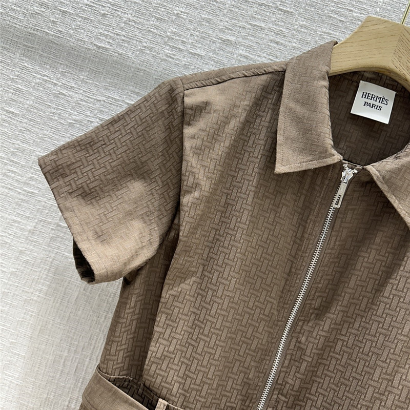 H**me5 h dark jacquard small lapel zipper dress