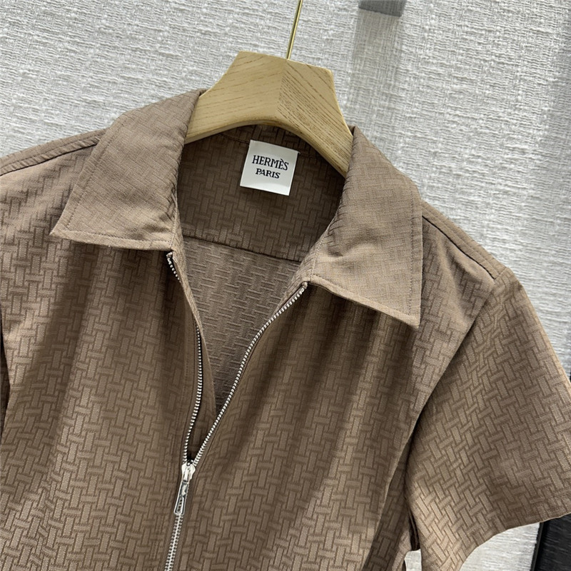 H**me5 h dark jacquard small lapel zipper dress