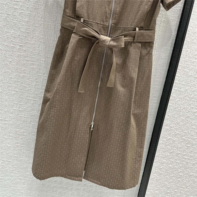 H**me5 h dark jacquard small lapel zipper dress