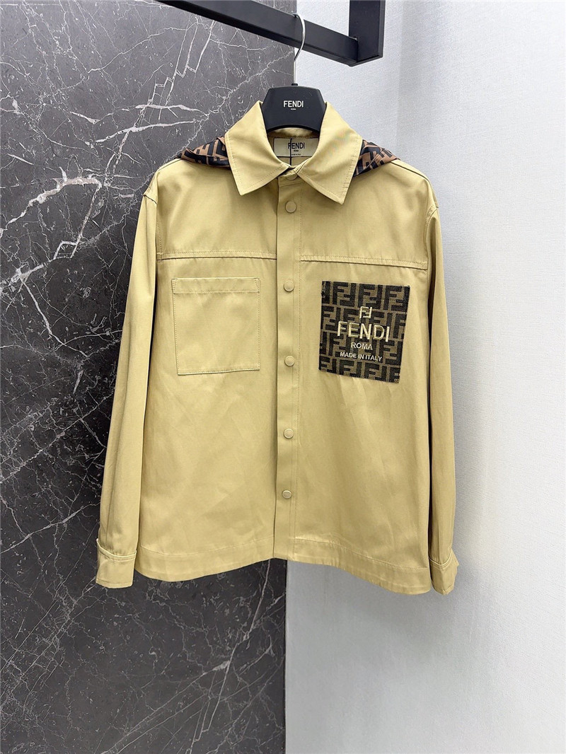 F**di maillard patchwork double f hooded shirt jacket