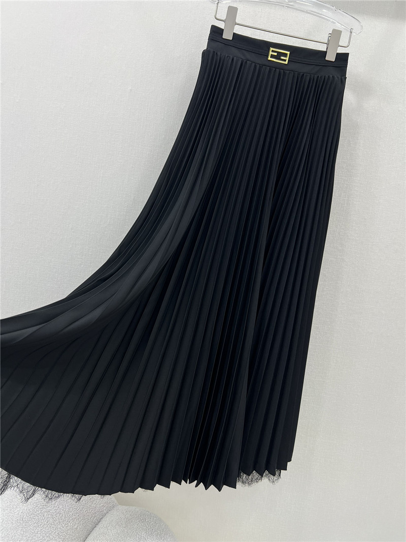 F**di patchwork lace long pleated skirt