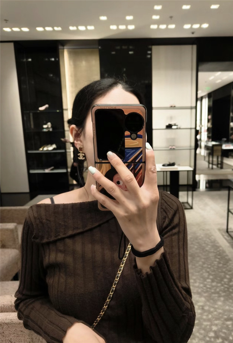 Ch**el orange gem rhinestone double c earrings