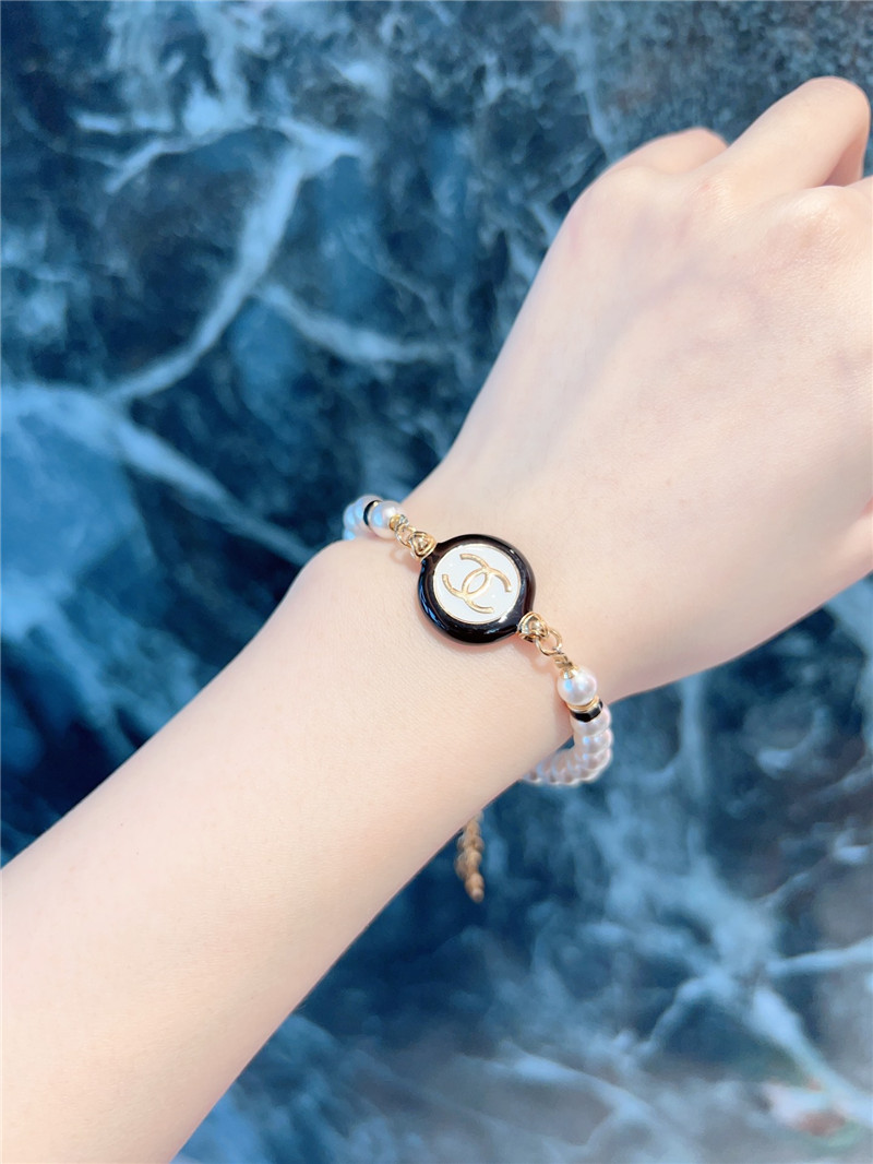 Ch**el black and white button pearl bracelet