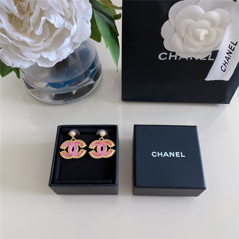 Ch**el pearl pink gold double c earrings
