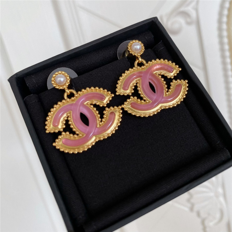 Ch**el pearl pink gold double c earrings