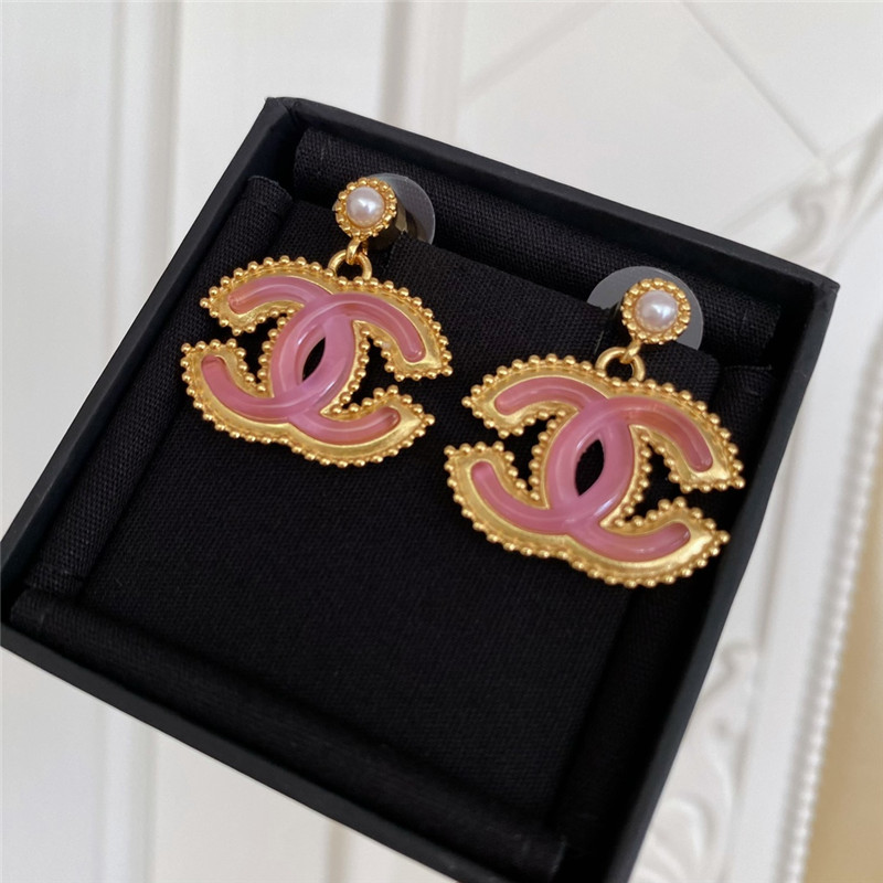 Ch**el pearl pink gold double c earrings