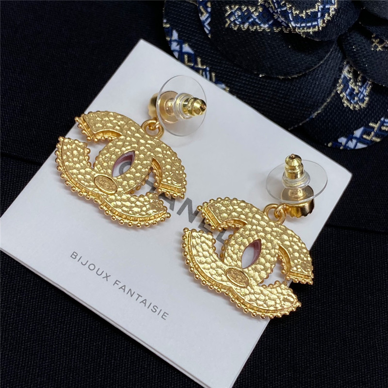 Ch**el pearl pink gold double c earrings