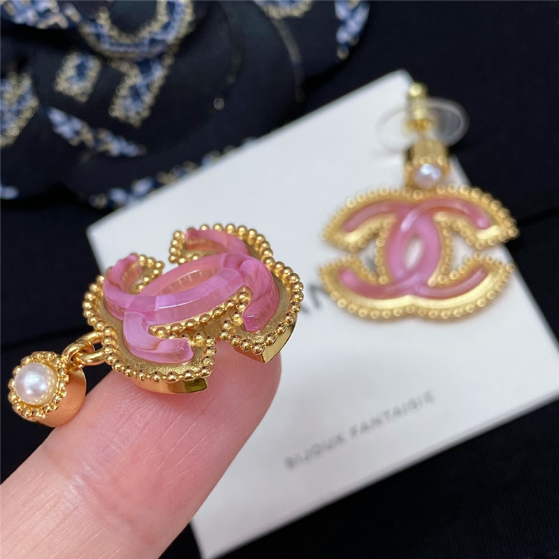 Ch**el pearl pink gold double c earrings