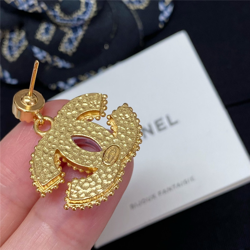 Ch**el pearl pink gold double c earrings