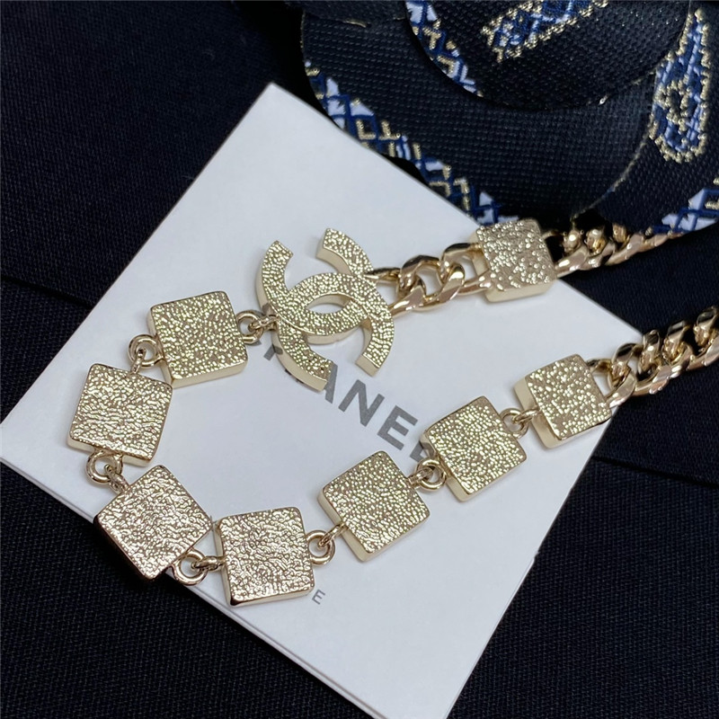 Ch**el monogram square stone rhinestone double c necklace