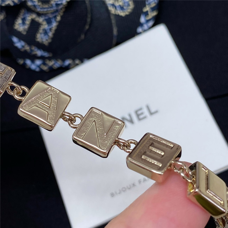 Ch**el monogram square stone rhinestone double c necklace