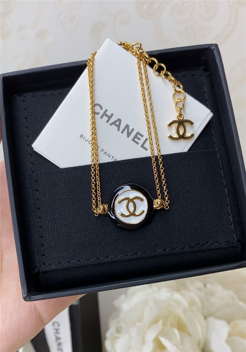 Ch**el black and white button double chain bracelet