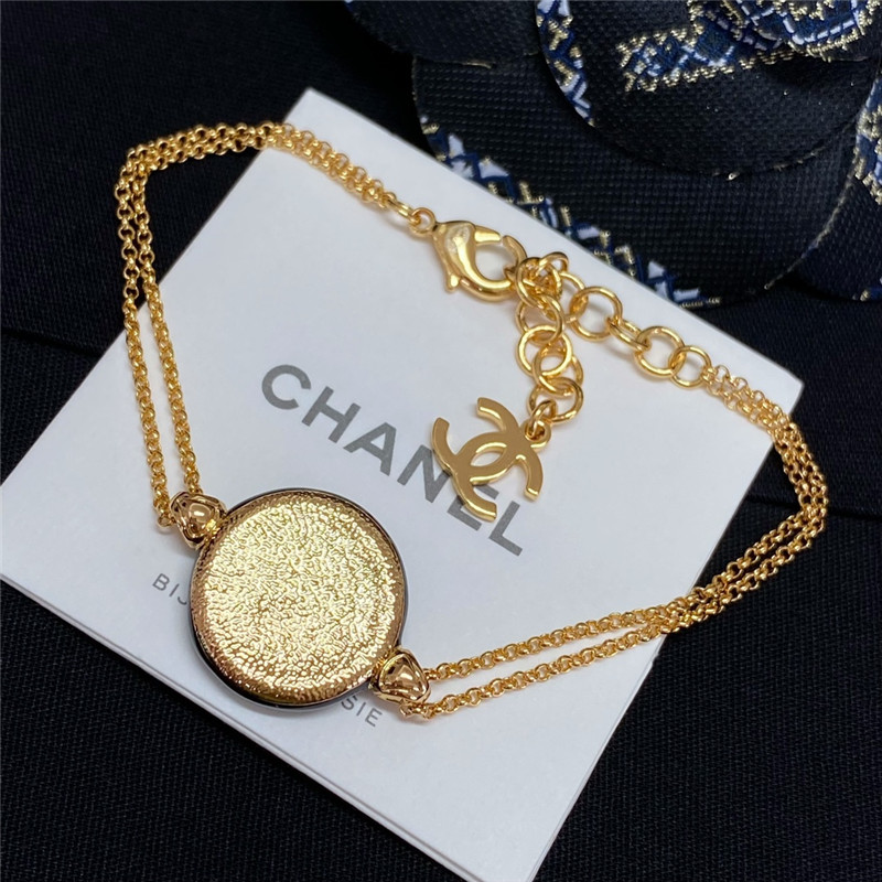 Ch**el black and white button double chain bracelet